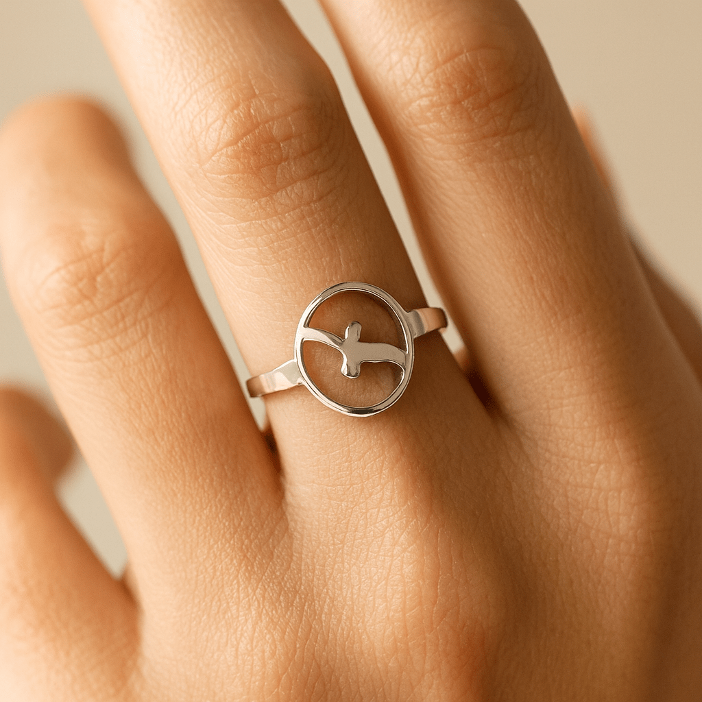 Freedom Bird Ring – Minimalist Round Flying Bird Design - Zirak Silver