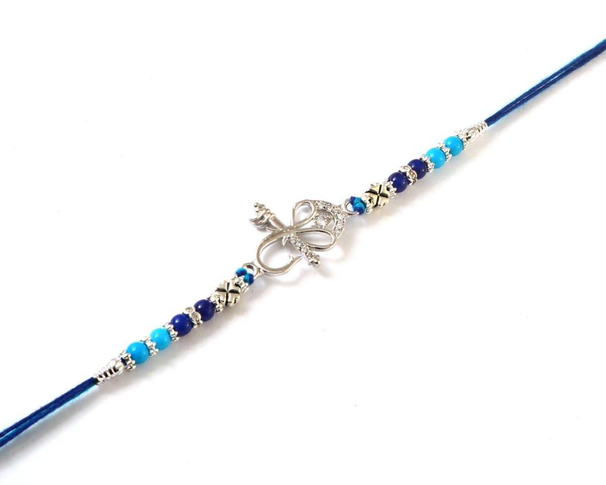 Ganesh Ji Rakhi | Elegant Silver Ganesha Rakhi with Peach-Green Beads | Rakhi for Brother - Zirak Silver