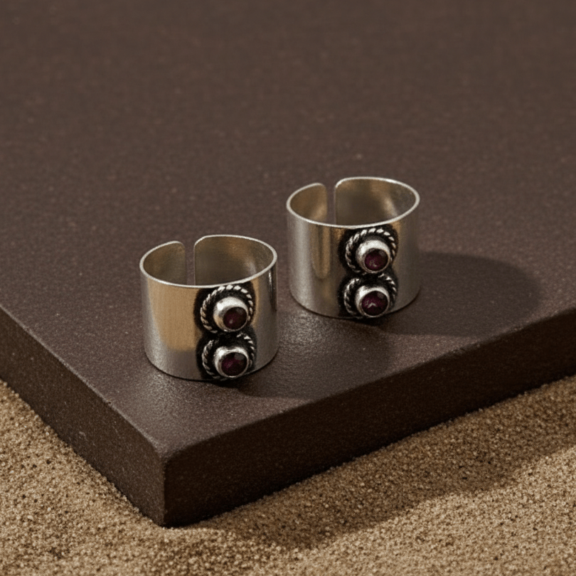 Garnet Duo Wide Toe Ring - Zirak Silver