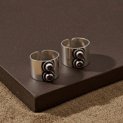 Garnet Duo Wide Toe Ring - Zirak Silver