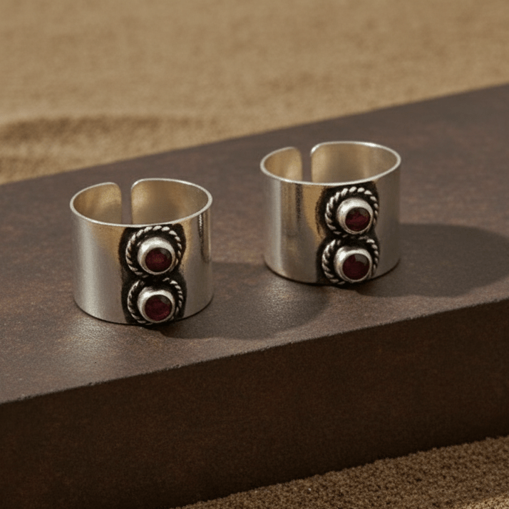 Garnet Duo Wide Toe Ring - Zirak Silver