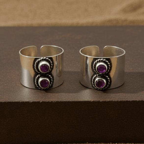 Garnet Duo Wide Toe Ring - Zirak Silver