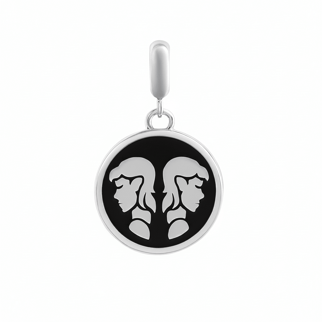 Gemini Zodiac Charm in Sterling Silver – Dual - Sided Pendant with Blue Enamel - Zirak Silver