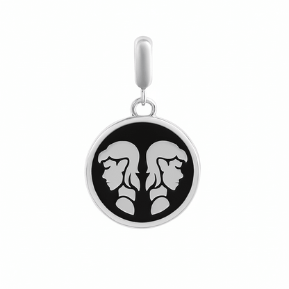 Gemini Zodiac Charm in Sterling Silver – Dual - Sided Pendant with Blue Enamel - Zirak Silver