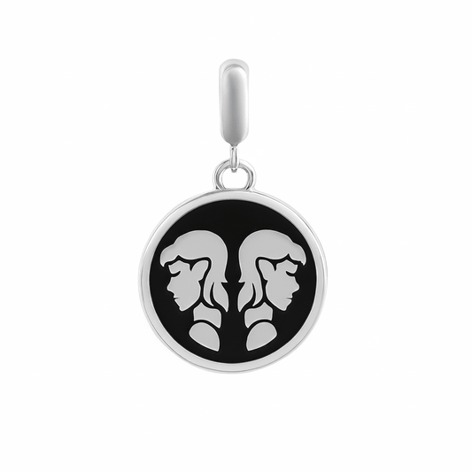 Gemini Zodiac Charm in Sterling Silver – Dual - Sided Pendant with Blue Enamel - Zirak Silver