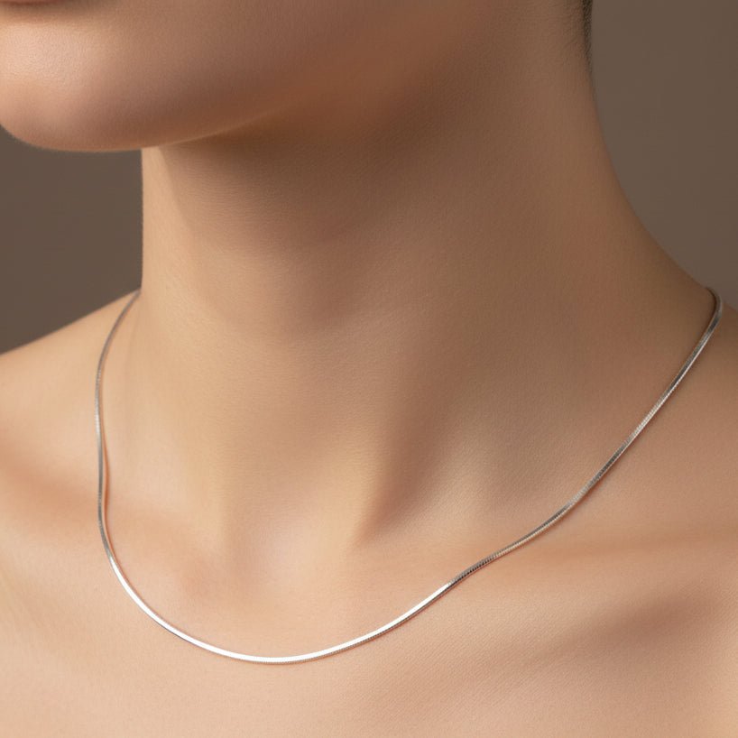 Glossy Herringbone Silver Chain – Flat 925 Sterling Necklace - Zirak Silver