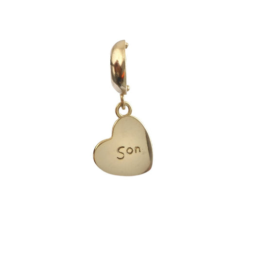 Gold Heart “Son” Charm – Sterling Silver Family Love Dangle Charm - Zirak Silver