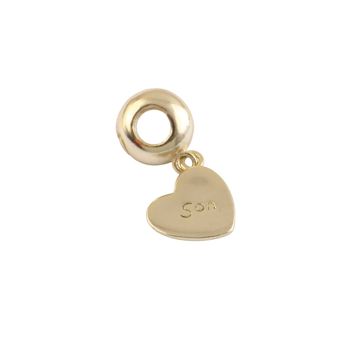 Gold Heart “Son” Charm – Sterling Silver Family Love Dangle Charm - Zirak Silver