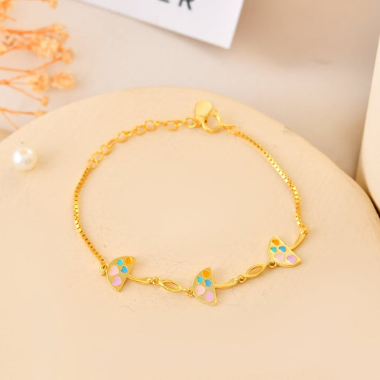 Gold - Plated 925 Sterling Silver Watermelon - Slice Heart Charm Bracelet – Adjustable Kids Chain - Zirak Silver