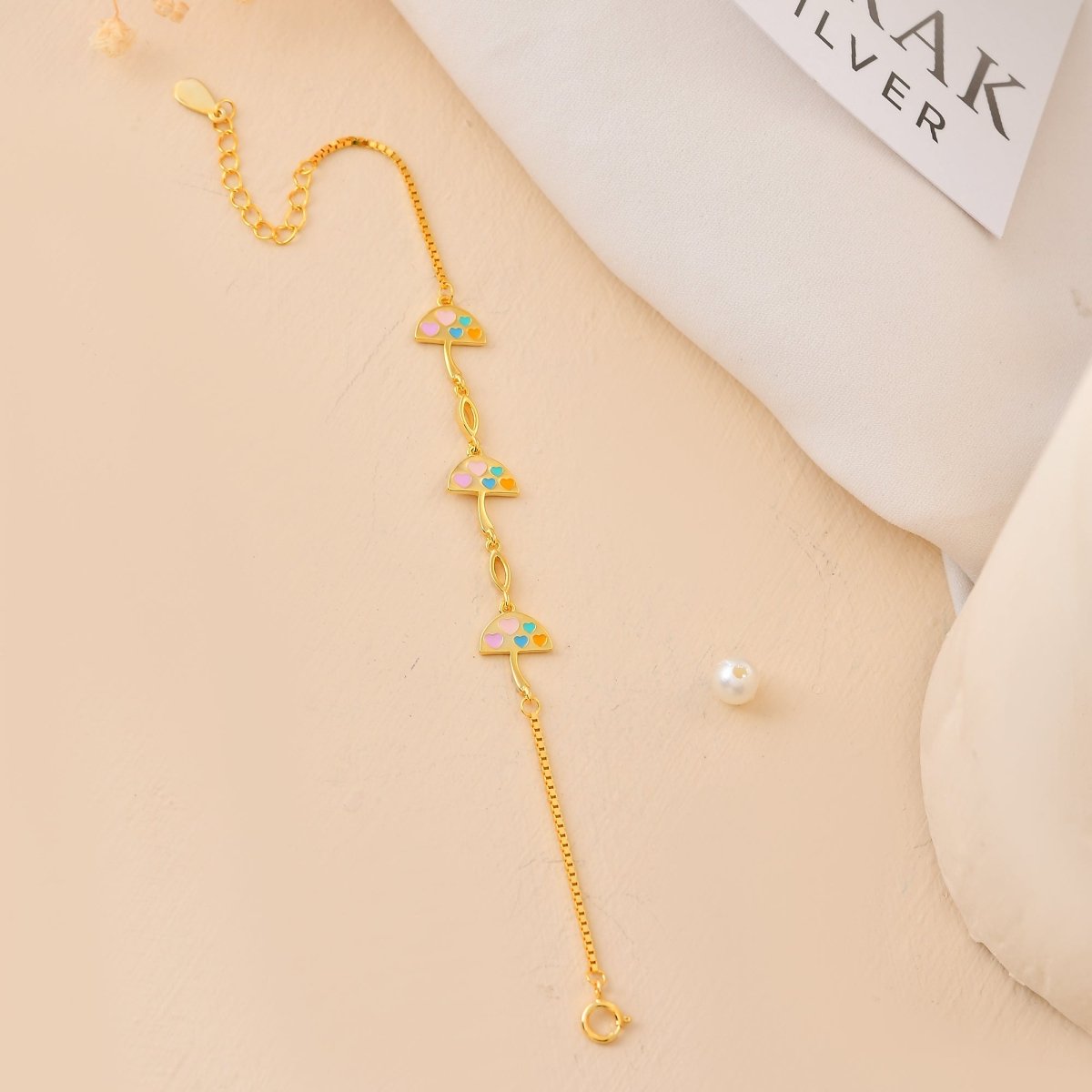 Gold - Plated 925 Sterling Silver Watermelon - Slice Heart Charm Bracelet – Adjustable Kids Chain - Zirak Silver