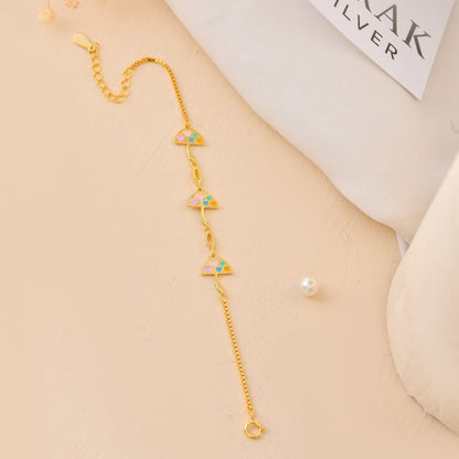 Gold - Plated 925 Sterling Silver Watermelon - Slice Heart Charm Bracelet – Adjustable Kids Chain - Zirak Silver