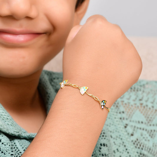 Gold - Plated 925 Sterling Silver Watermelon - Slice Heart Charm Bracelet – Adjustable Kids Chain - Zirak Silver