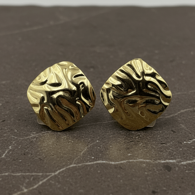 Gold Plated Abstract Textured Stud Earrings | 925 Silver Statement Earrings - Zirak Silver