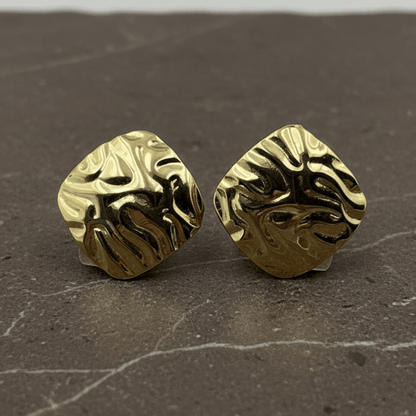 Gold Plated Abstract Textured Stud Earrings | 925 Silver Statement Earrings - Zirak Silver
