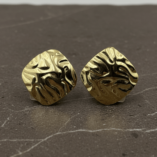Gold Plated Abstract Textured Stud Earrings | 925 Silver Statement Earrings - Zirak Silver
