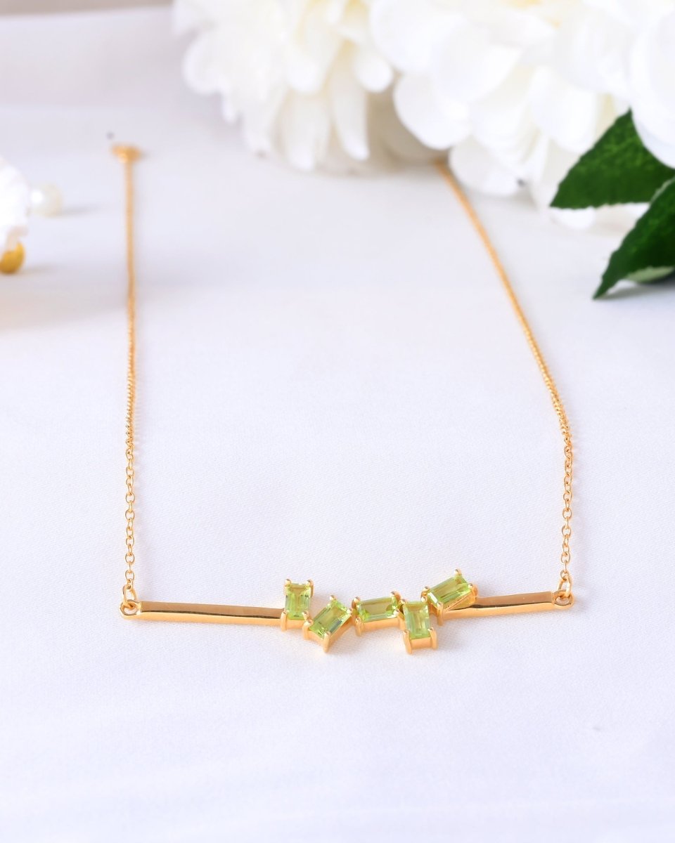 Gold - Plated Lemon Quartz Bar Pendant Necklace – Modern Gemstone Minimalist Jewelry - Zirak Silver
