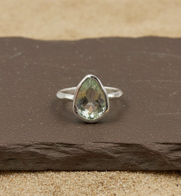 Green Amethyst Organic Cut Silver Ring - Zirak Silver