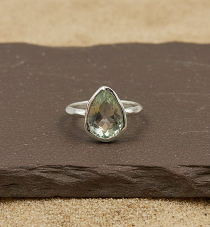 Green Amethyst Organic Cut Silver Ring - Zirak Silver