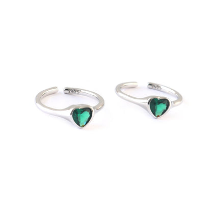 Green Heart Silver Toe Ring | 925 Sterling Silver Adjustable Toe Ring for Women - Zirak Silver