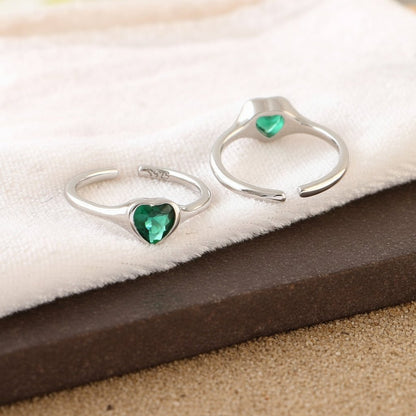 Green Heart Silver Toe Ring | 925 Sterling Silver Adjustable Toe Ring for Women - Zirak Silver