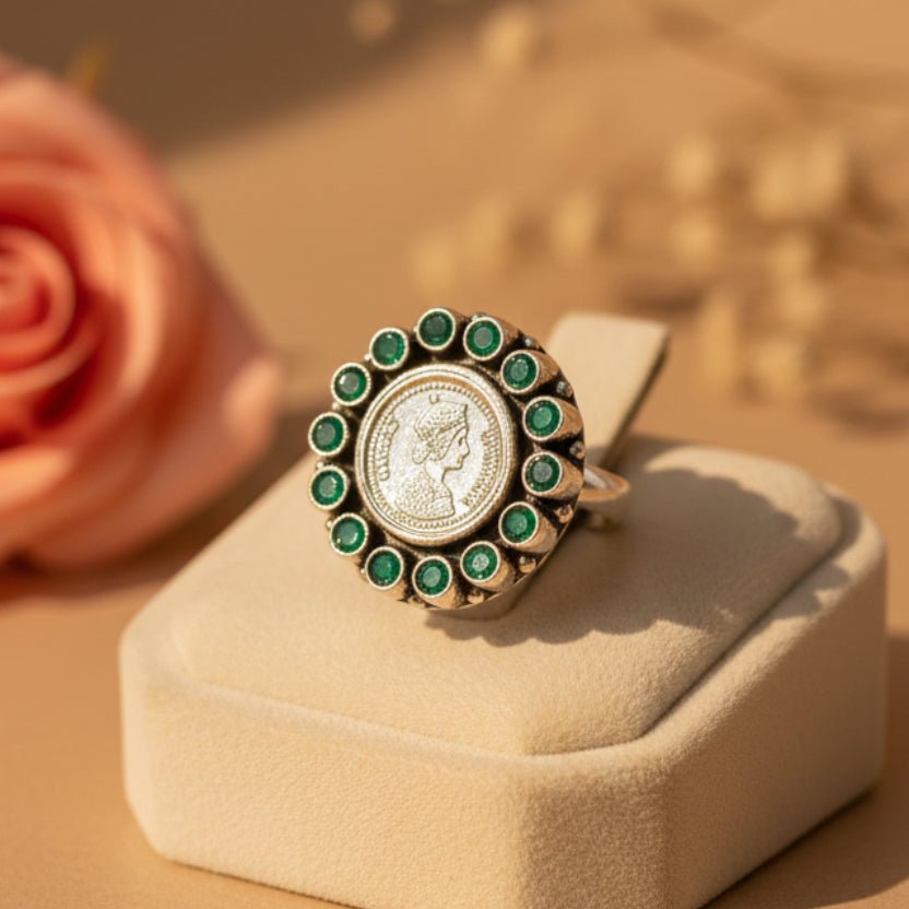 Green Rani Sikka Ring - Zirak Silver