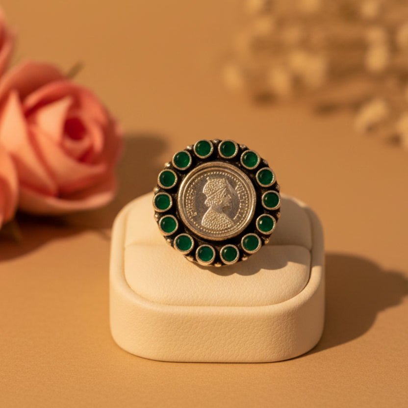 Green Rani Sikka Ring - Zirak Silver