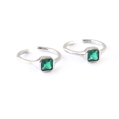 Green Square Stone Silver Toe Ring | 925 Sterling Silver Adjustable Toe Ring for Women - Zirak Silver