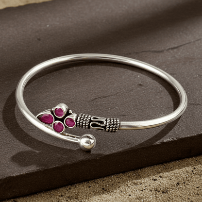 Gulaabi Bracelet – Oxidised 925 Silver Pink Floral Zircon Cuff Bracelet - Zirak Silver