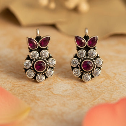 Gulika Floral Stud Earrings - Zirak Silver