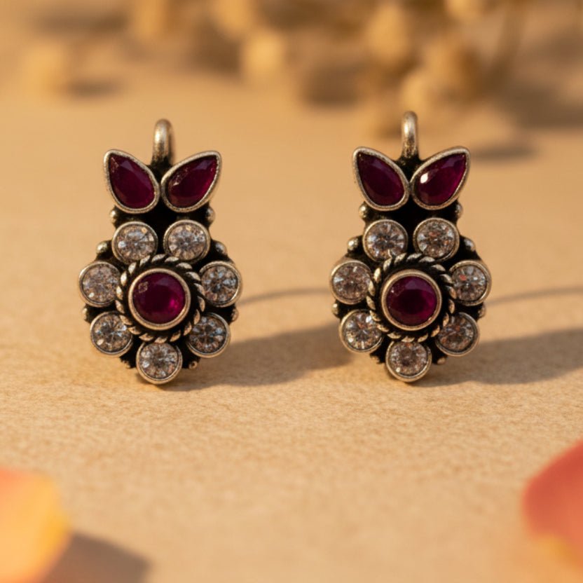 Gulika Floral Stud Earrings - Zirak Silver