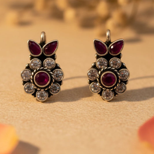 Gulika Floral Stud Earrings - Zirak Silver