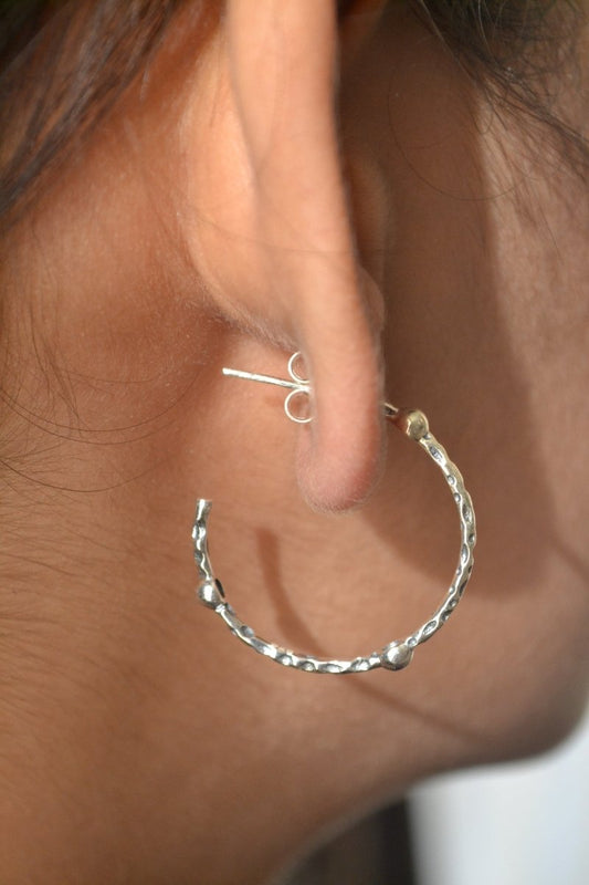 Hand - Hammered Hoop Earrings in 925 Silver - Zirak Silver