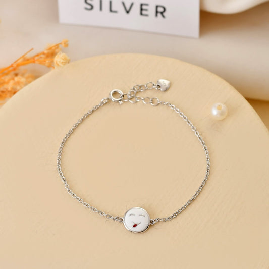 Happy - Moji Sterling - Silver Kids Bracelet | Adjustable Chain & White Enamel Smile Charm - Zirak Silver