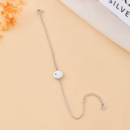 Happy - Moji Sterling - Silver Kids Bracelet | Adjustable Chain & White Enamel Smile Charm - Zirak Silver