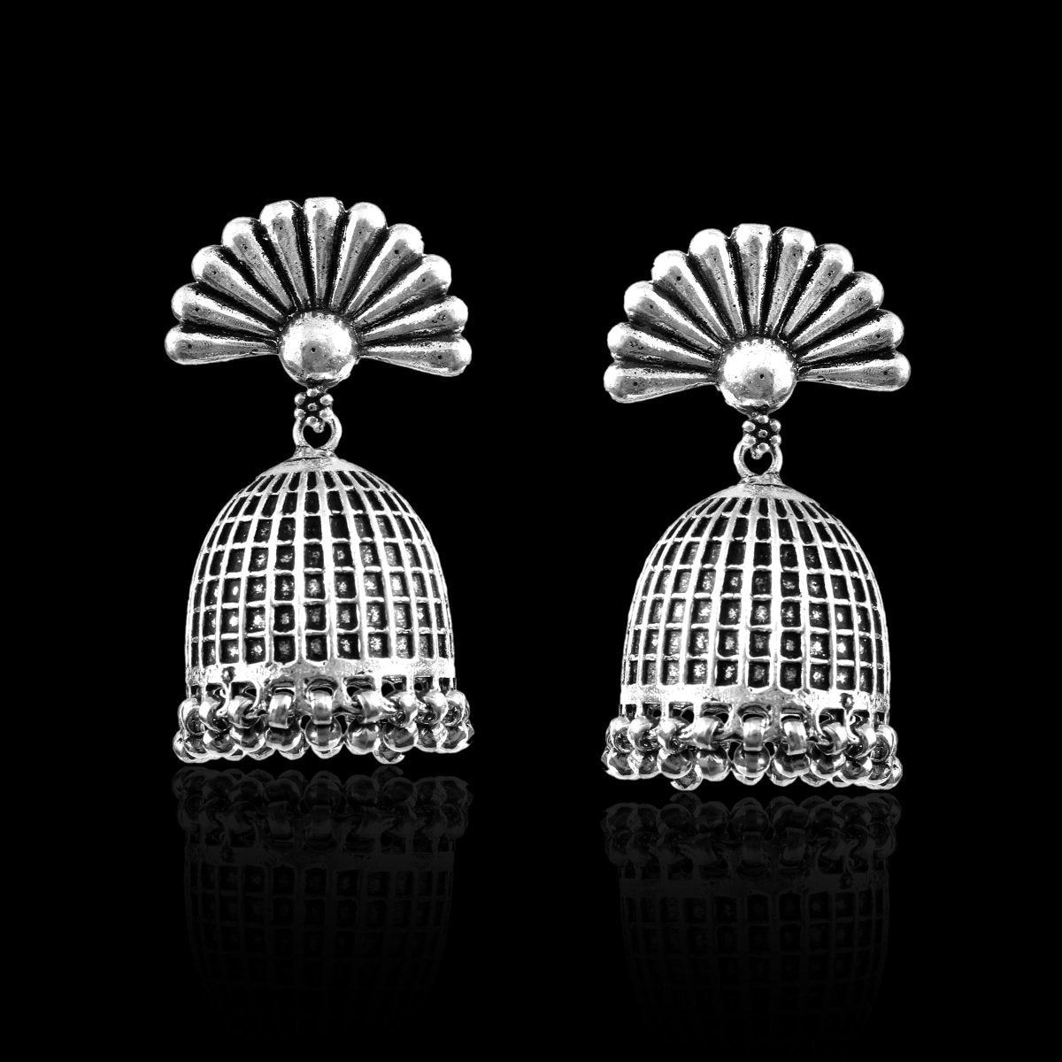 Heavy Dome Oxidised 925 Silver Jhumki - Zirak Silver