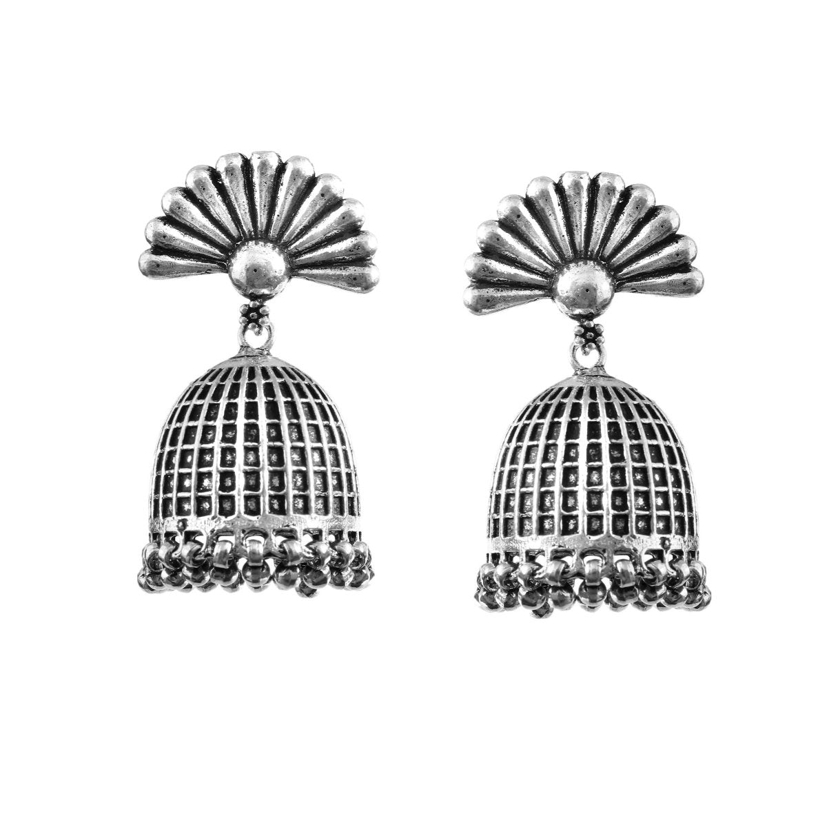 Heavy Dome Oxidised 925 Silver Jhumki - Zirak Silver