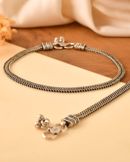 Heavy Oxidized Silver Foxtail Anklet Pair - Zirak Silver