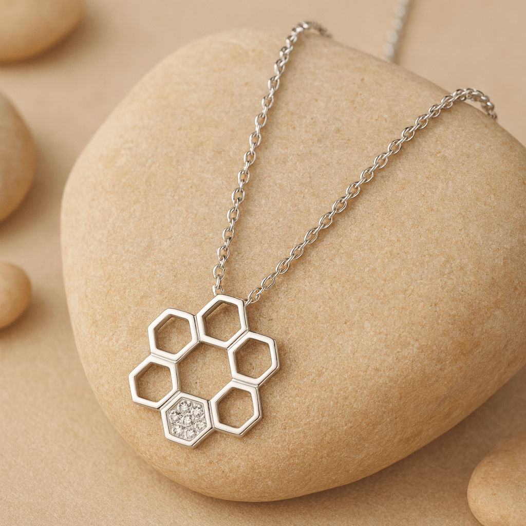 Honeycomb Halo Pendant - Zirak Silver