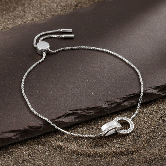Interlocking Circle Bracelet – Sterling Silver Adjustable Bracelet with CZ Stones - Zirak Silver