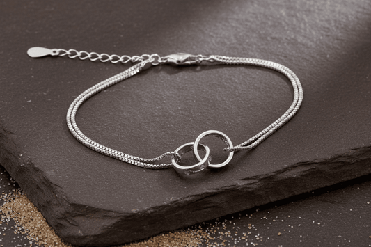 Interlocking Rings 925 Silver Double Chain Bracelet - Zirak Silver