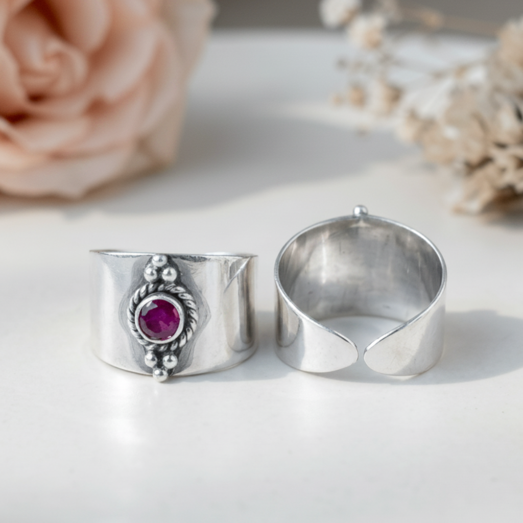 Ira Ruby Red Wide Toe Rings - Zirak Silver