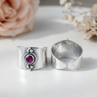Ira Ruby Red Wide Toe Rings - Zirak Silver