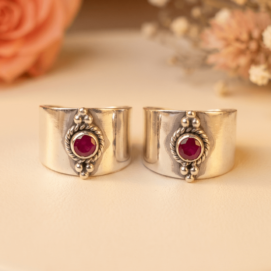 Ira Ruby Red Wide Toe Rings - Zirak Silver