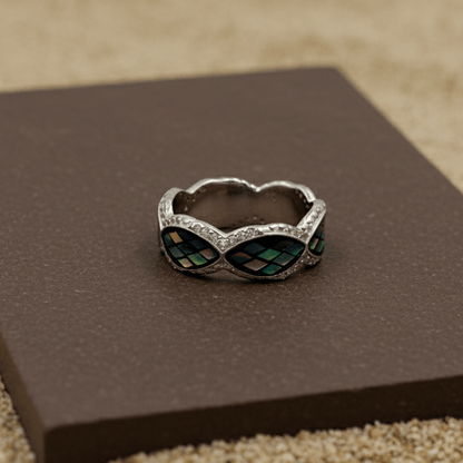 Iridescent Mosaic Inlay Silver Band - Zirak Silver
