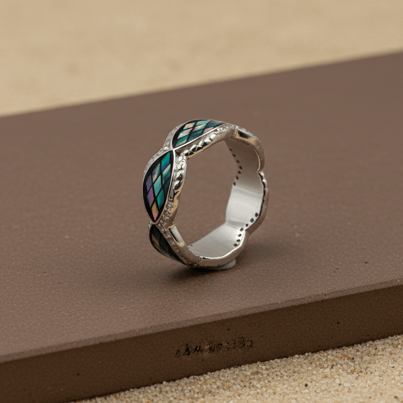 Iridescent Mosaic Inlay Silver Band - Zirak Silver