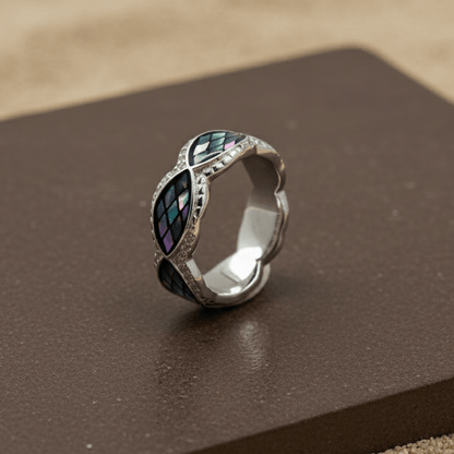 Iridescent Mosaic Inlay Silver Band - Zirak Silver