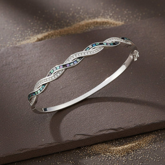 Iridescent Wave Inlay Sterling Silver Cuff Bracelet - Zirak Silver