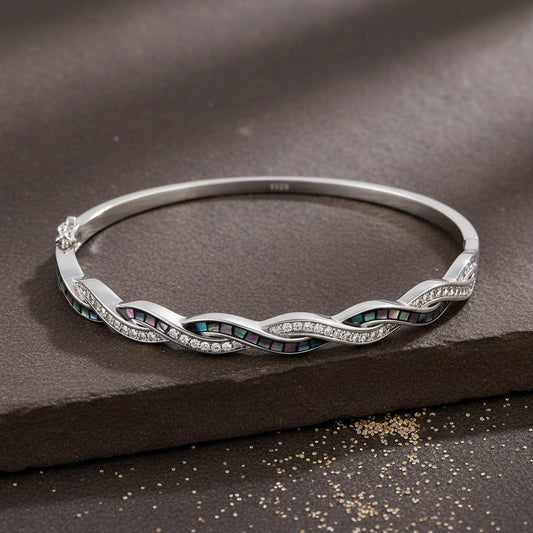 Iridescent Wave Inlay Sterling Silver Cuff Bracelet - Zirak Silver