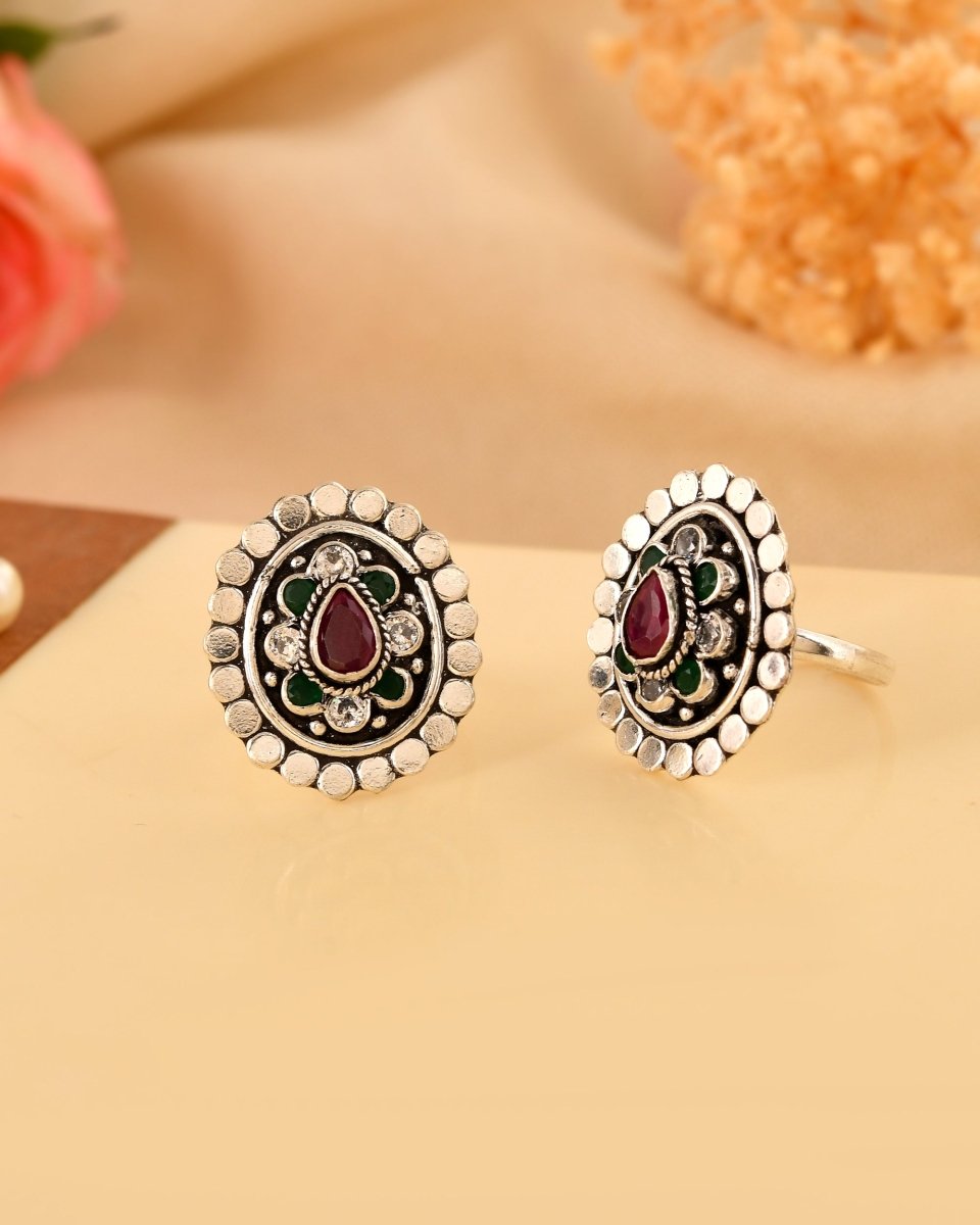 Isha Floral Oxidized Toe Rings - Zirak Silver