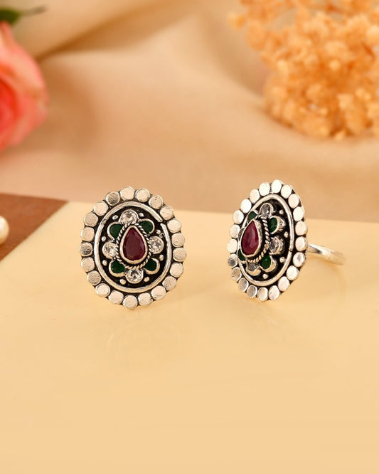 Isha Floral Oxidized Toe Rings - Zirak Silver